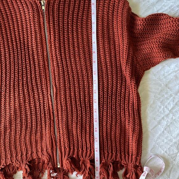 Purple Snow Rust Frayed Hem Hooded Full Zip Cardigan Sweater - Picture 11 of 13